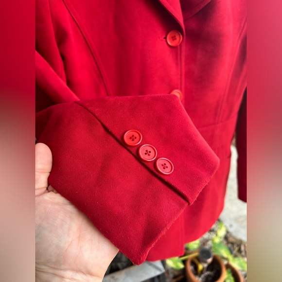 LUDIA Brand Red Button Down Blazer Vintage 80s 90s Suede Lined See Measurements - Picture 4 of 13